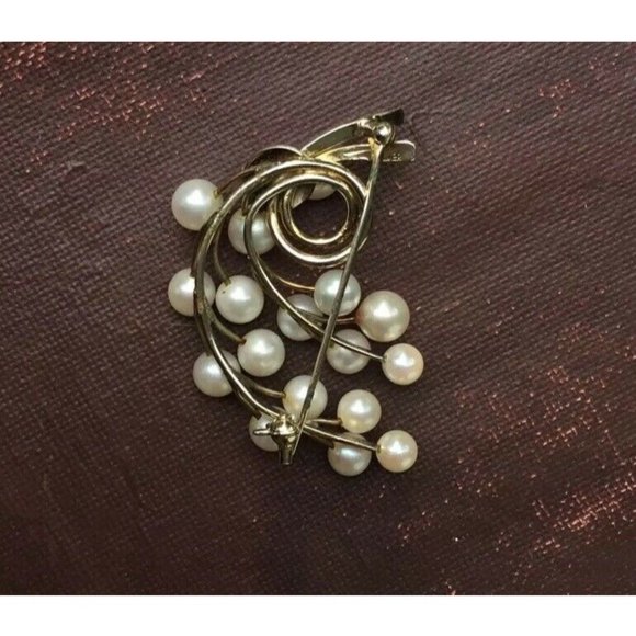 Vintage 1970’s Silver Japanese 17 Cultured Pearl Pin Brooch Mid Century Modern - Picture 6 of 8